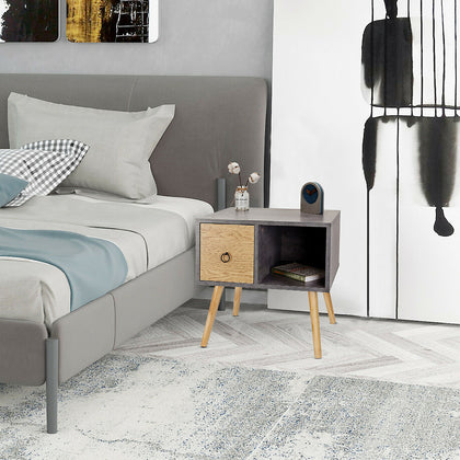 Bedside Table Cabinet Bedroom Storage Furniture Nightstand with Drawer MDF Grey