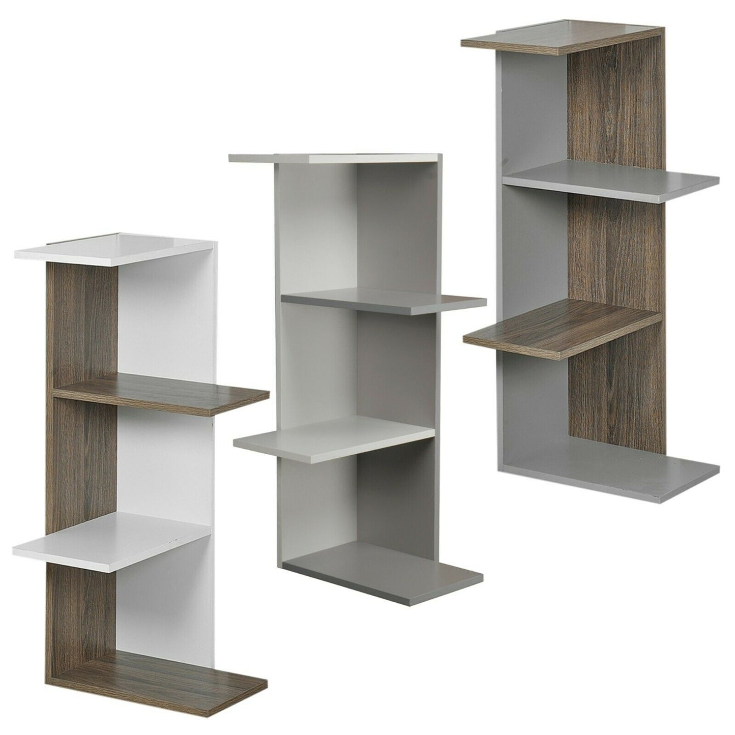 Wooden Modern Corner Bookcase Shelves Living Room Storage Free Standing Display