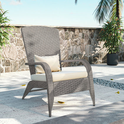 Single Garden Rattan Chair w/Armrest & Cushions Patio In/Outdoor Furniture Grey