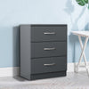 Grey Bedside Table Storage Cabinet 3 Drawers Chest Furniture Metal handles