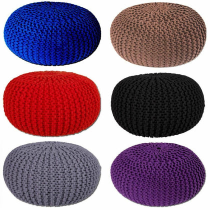 Large 50cm Round Cotton Knitted Pouffe Ball Foot Stool Braided Cushion Seat Rest