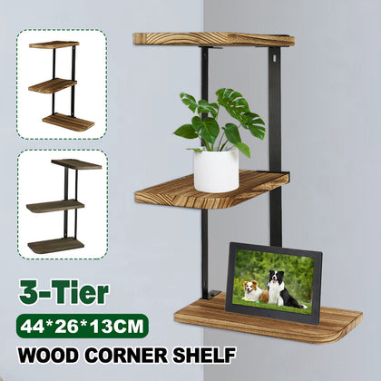 Rustic Wood Corner Shelf Home Display Storage Rack Wall Floating Shelf 3 Tier UK