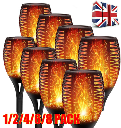 8PCS Solar Dancing Flame Lamp LED Torch Stake Flickering Outdoor Garden Light UK