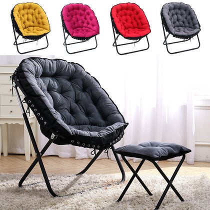 Folding Moon Chair+Footstool Lazy Sofa Outdoor Garden Camping Chair Sun Lounger