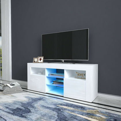 Modern TV Unit 120cm Cabinet White Matt and White High Gloss Doors FREE LED UK