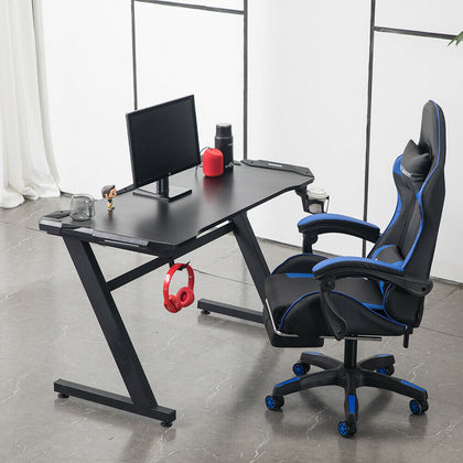 LED RGB Gaming Desk PC Computer Table Carbon Fibre Metal Racing Office Writing