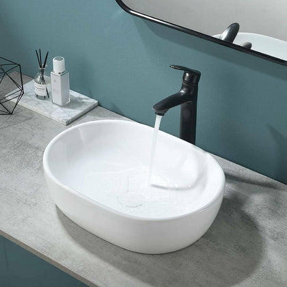 Bathroom Sink Wash Basin Ceramic Counter Large Oval Shape 490x350x135 mm