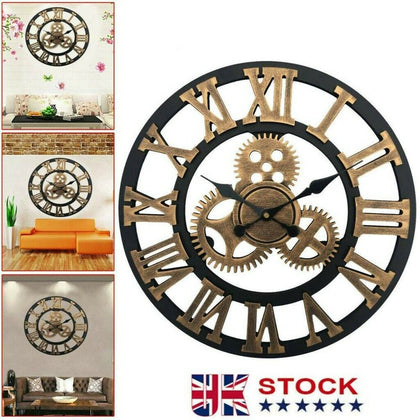 EXTRA LARGE WALL CLOCK ROMAN NUMERALS SKELETON ROUND BIG GIANT OPEN FACE 60CM