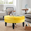 Velvet Padded Coffee Table Round Stool Wooden Leg Round Pouffe Seat Footstool