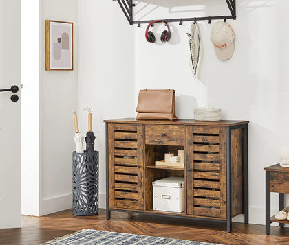Large Industrial Cabinet Rustic Metal Sideboard Hall Console Table Vintage Shelf