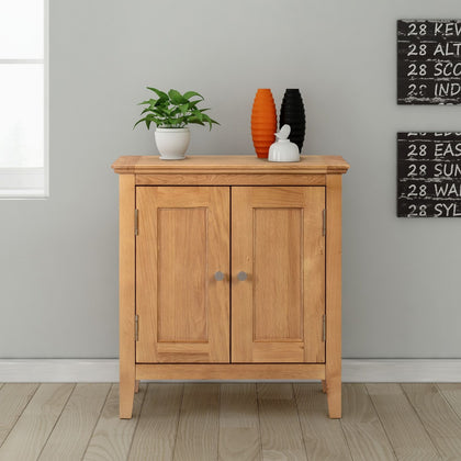 Small Oak Storage Cupboard | Wooden Hallway Cabinet Shoe Organiser Bathroom Unit