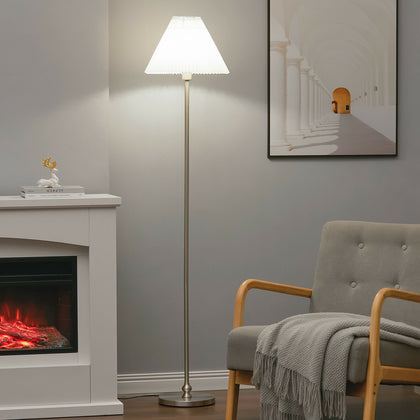 Floor Standing Lamp Metal Frame Reading Lamp Soft Fabric Lampshade Pedal Switch