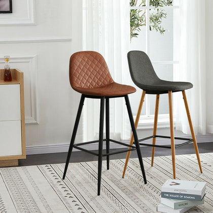 Pair of Kitchen Breakfast Bar Stools PU / Fabric Seat Metal Legs Bar Pub Modern