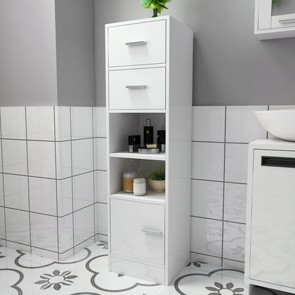 Bathroom Cabinet Tallboy Cupboard Tall Storage Unit w/Drawer Shelf Door White