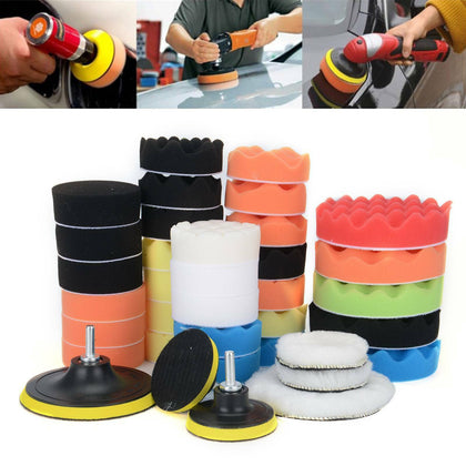 39x Car Polisher Gross Polishing Pads for Drill Sponge Buffer Waxing Buffing Set