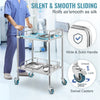 2-Tier Lab Rolling Cart Medical Trolley Stainless Steel Cart w/ Fence