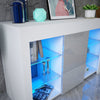 Modern White Sideboard Cabinet High Gloss Wooden Cupboard LED Glass Shelves