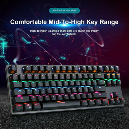 Mechanical Gaming Keyboard Wired 87 Keys RGB Rainbow Backlit USB for PC Loptap