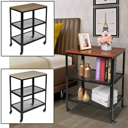 3-Tier Rolling Serving Cart on Wheels with Storage Microwave Cart for Kitchen