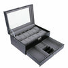 Mens 6-24 Grid Slots Watch Box Leather Display Glass Top Jewelry Storage Case UK