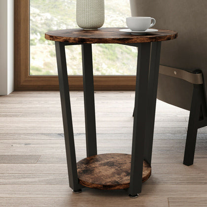 Industrial Rustic Wood Coffee Table 2 Tier Side End Table Lamp Telephone Stand
