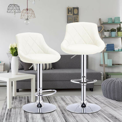 2pcs Cream MADRID Gas Lift Faux Leather Bar Stools Home Kitchen Breakfast Bar