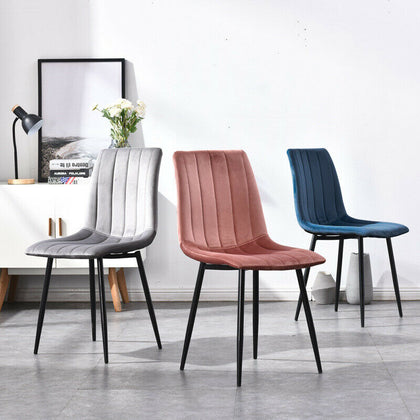 Set of 2 Velvet Dining Chairs Soft Padded Seat Metal Legs Modern Office Kitchen