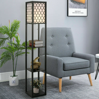 4 Tiered Wooden Shelf Floor Standard Lamp Lounge Reading Light Shelving Decor