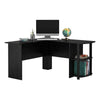Black L-shaped Computer Desk Corner PC Table Workstation Home Office w/ Shelves