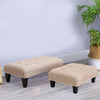 FABRIC BUTTONED WOOD FOOTSTOOL LINEN FOOT REST STOOLS BENCH SMALL - LARGE POUFFE