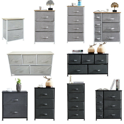 Chest of 2/3/4/5/7 Drawers Fabric Storage Cabinet Side Table Standing Home Grey