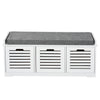 3-Door Shoe Storage Bench Cushion Seat Slatted Doors Elevated Base White