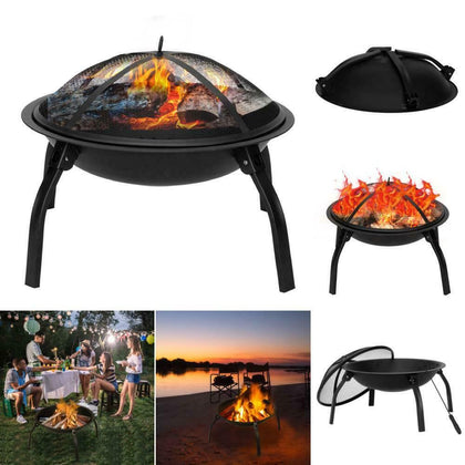 Fire Pit Folding Steel BBQ Camping Garden Patio Outdoor Heater Burner With Cover