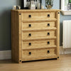 Corona 5 Drawer Chest Distressed Waxed Solid Wood Pine Storage Bedroom Furniture