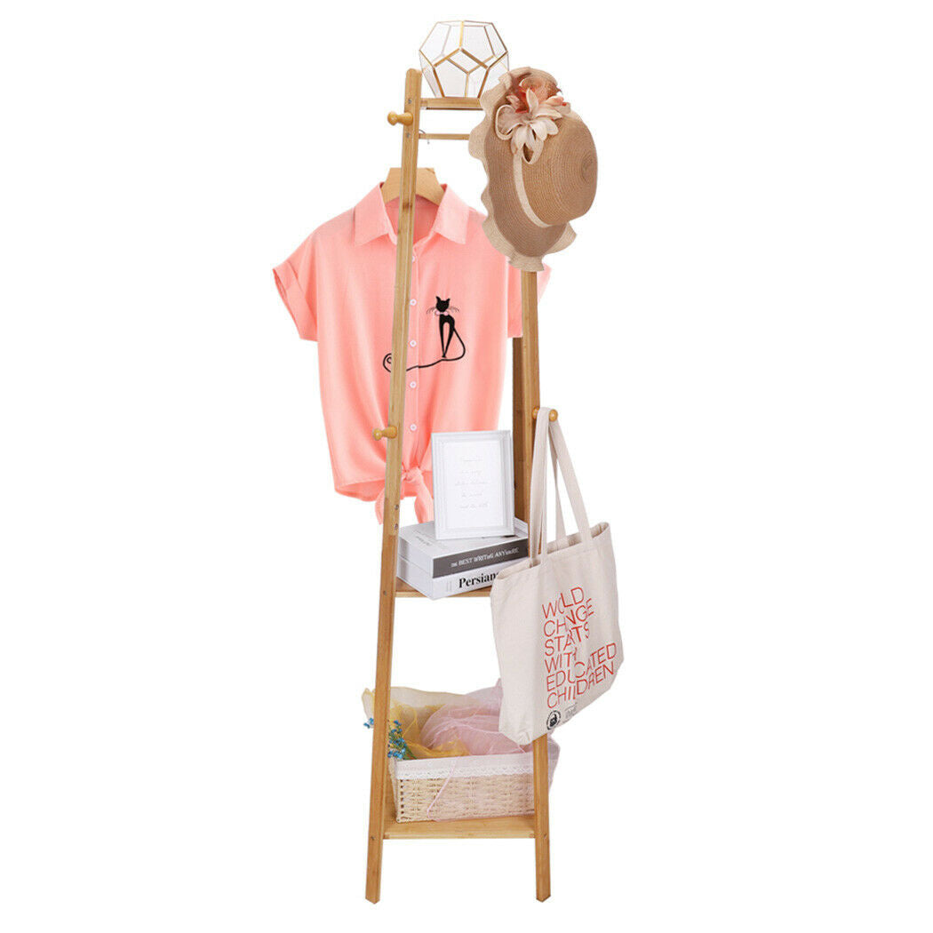 Entryway Hats Coats Rack with Shoes Shelf Set Storage Hallway Organizer Bamboo