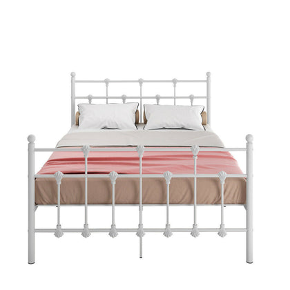 White Strong Metal Bed Frame 4ft6 Double Size Solid Bedstead Base Headboard