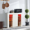 High Gloss Front Doors Sideboard Cabinet Cupboard LED Glass Shelf Buffet White