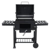 Charcoal Grill BBQ Trolley Wheels Garden Patio Barbecue Smoker Shelf Side Steel