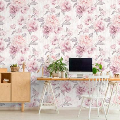 Stella Geometric Floral Wallpaper Blush Pink/White 9750 Belgravia Decor Glitter