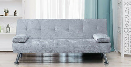 Stunning Crush Velvet Italian Designer Style Sofa Bed with Chrome Legs 4 Colours