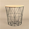 Brown Wooden Top Black Wire Storage Basket Round End Side Table Home Furniture