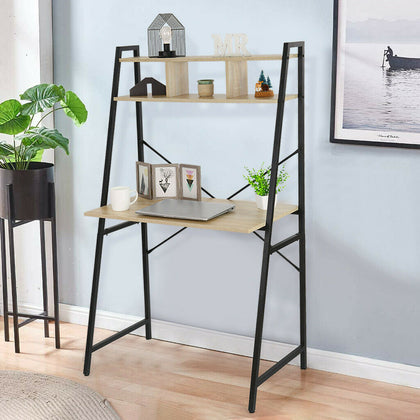 Computer Desk Ladder Desk With Shelf Student Study Table Black Metal Frame UK