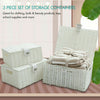 SET OF 3 Storage Baskets Resin Wicker Woven Hamper Box Lid& Lock Stackable White