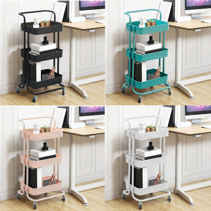 3 Tier Slim Kitchen Storage Trolley Cart Rack Tray Shelf Rolling Wheel W/ Handle