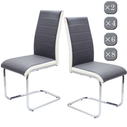 2/4/6/8pcs Cantilever Dining Chairs Faux Leather Chrome Base Home Office Seat