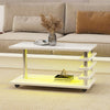 High Gloss LED Lights Coffee Tables w/ 5 Wheels Sofa Tea Table Living Room White