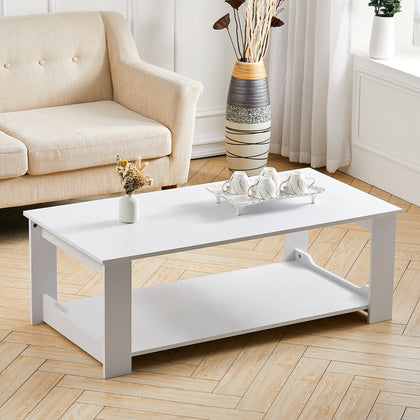Wooden Coffee Table 2 Tier Living Room Table With Storage Shelf Modern Furniture