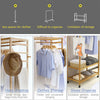 Heavy Duty Wooden Clothes Stand Coat Hanger Hooks with Double Shoe Rack & Wheels