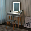 White Dressing Table Makeup Vanity Padded Stool Set LED Light Adjustable Mirror