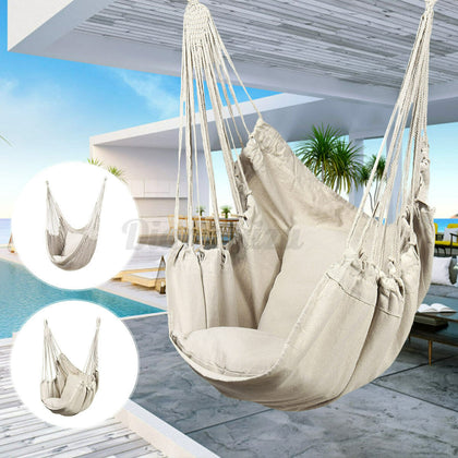 Garden Hammock Chair Hanging Swing Seat Cotton Rope Net W/ Outdoor Home Decor UK
